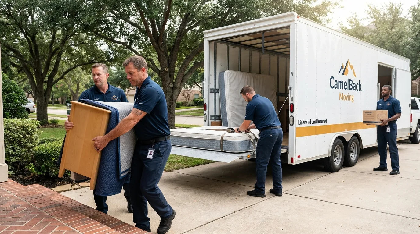Crew loading residential truck for cross-state move from Chelmsford, MA