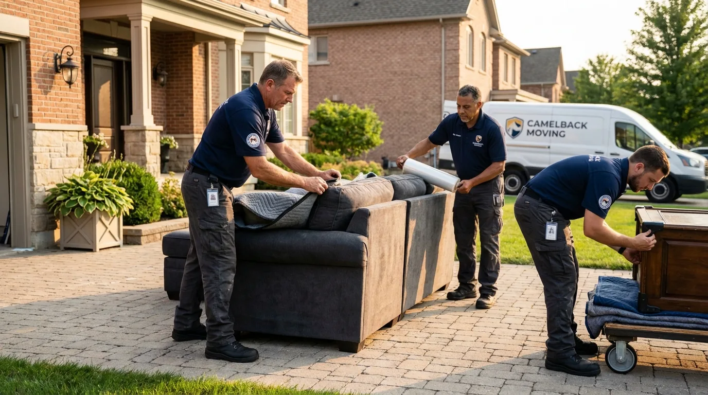 Large estate moving crew wrapping furniture in Chelmsford, MA