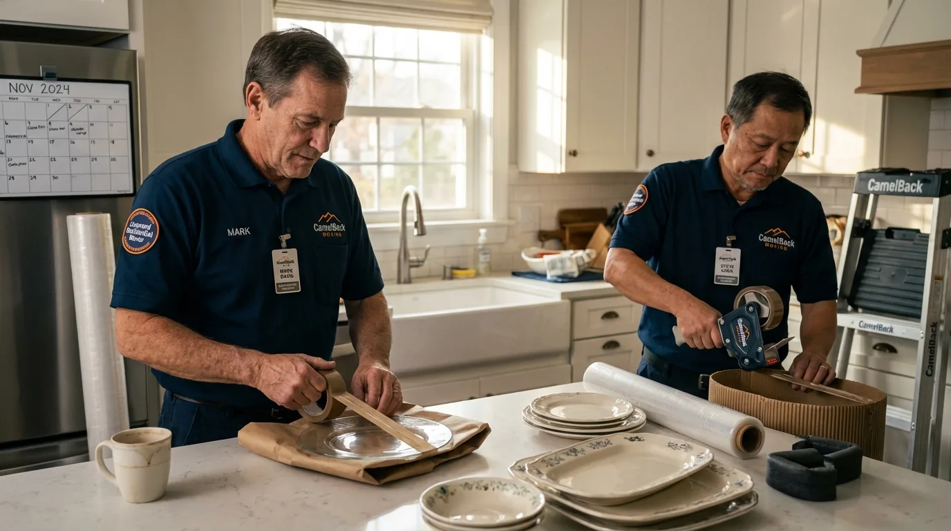 Professional crew packing kitchen dishware in Chelmsford, MA